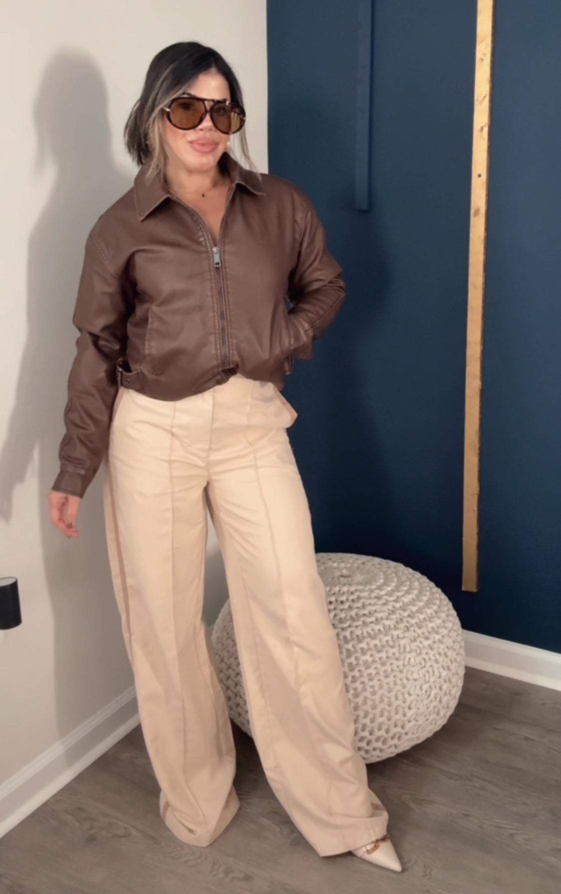 Brown Leather Bomber Jacket