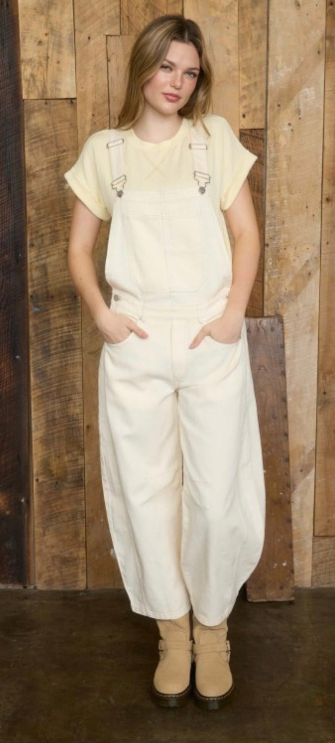 Beige Barrel Overall