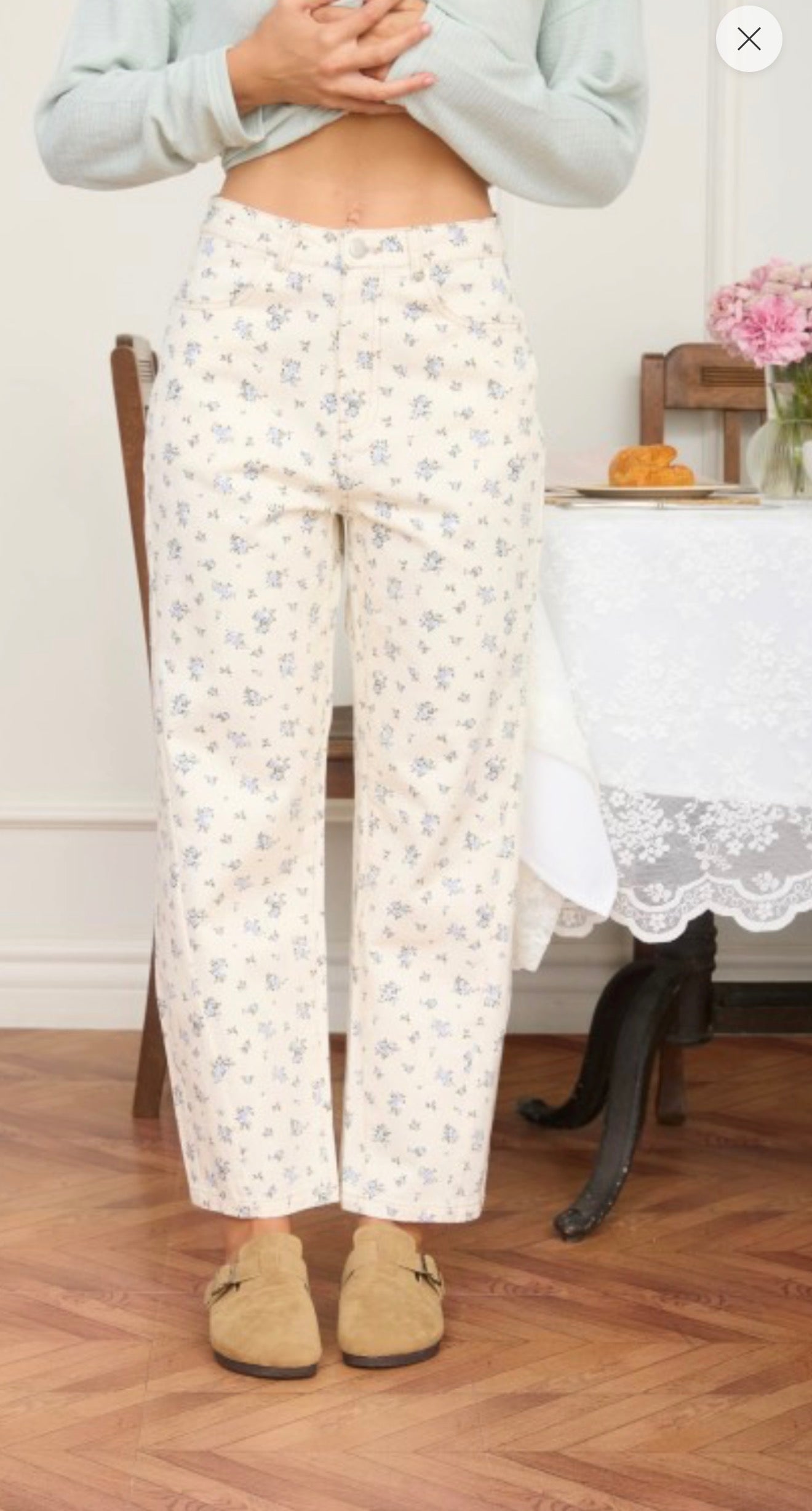Blue Flowers Barrel Pants