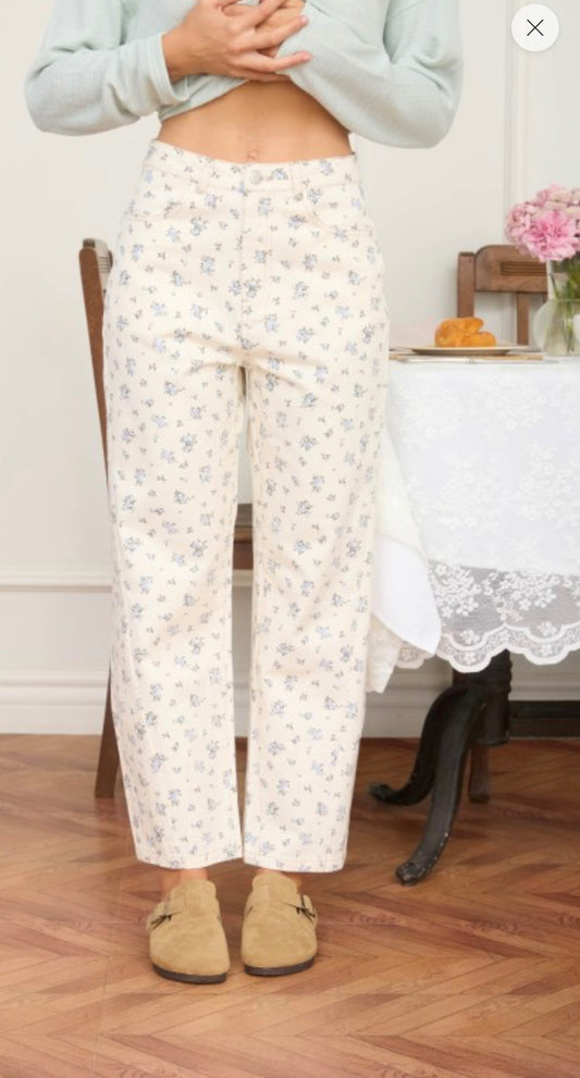Blue Flowers Barrel Pants