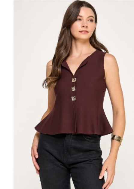 Chocolate Metal Button Knit Top