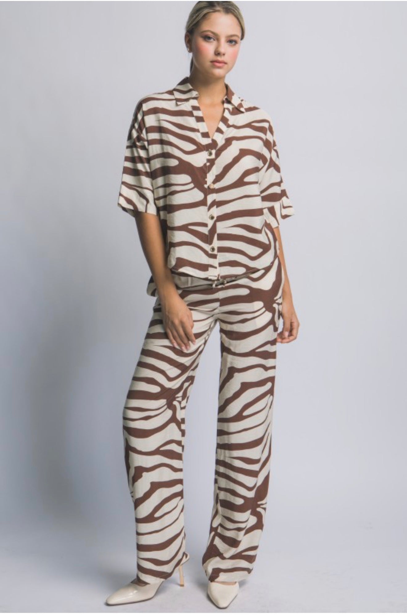 Brown Zebra Print Pant Set