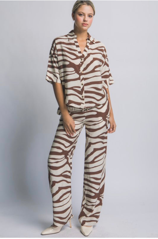 Brown Zebra Print Pant Set