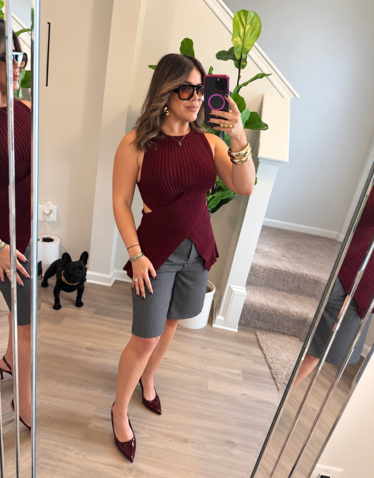 Burgundy Crossed Knit Top