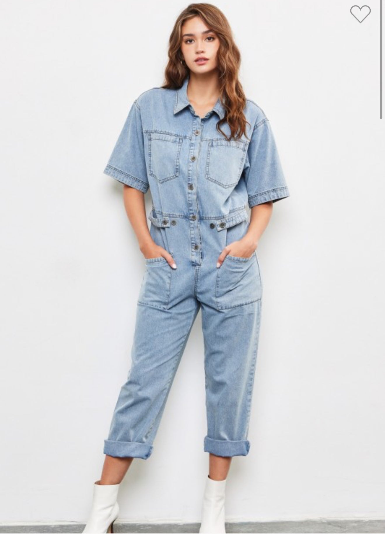 Denim Short Sleeve Jumpsuit