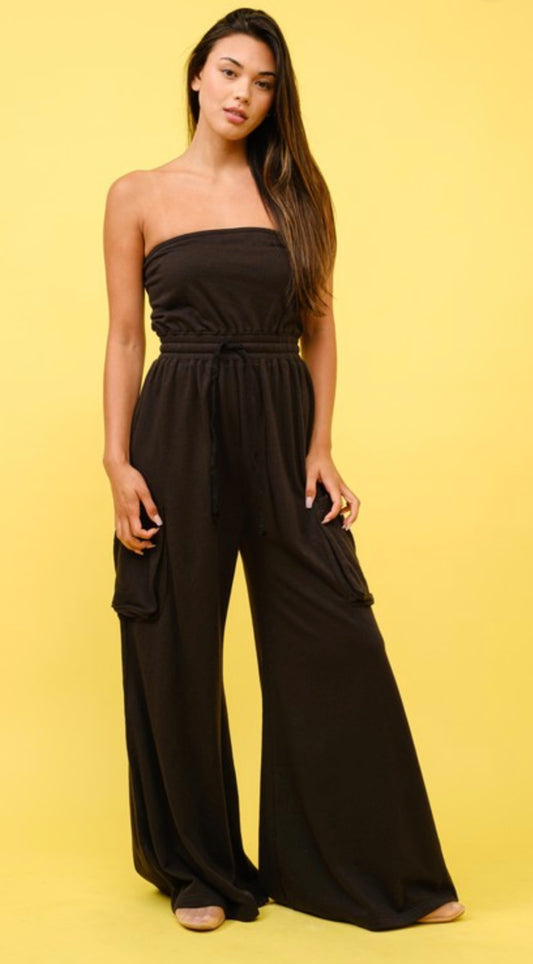Black Cargo Tube Jumpsuit