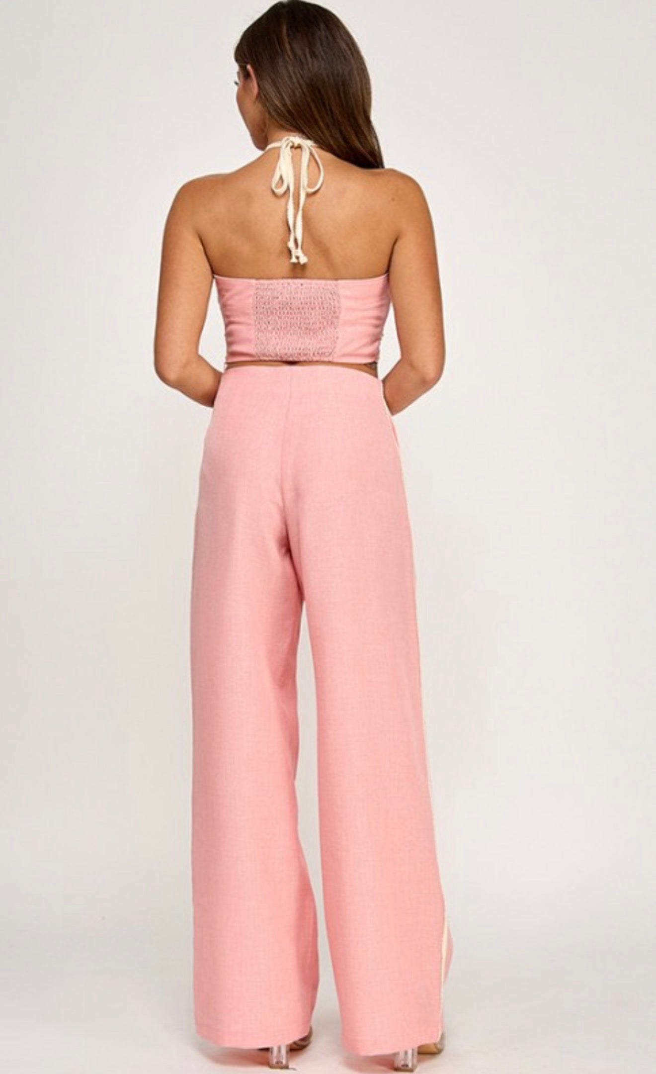 Pink Linen Halter Pant Set