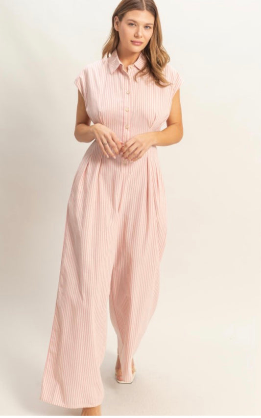 Pink Stripes Linen Jumpsuit