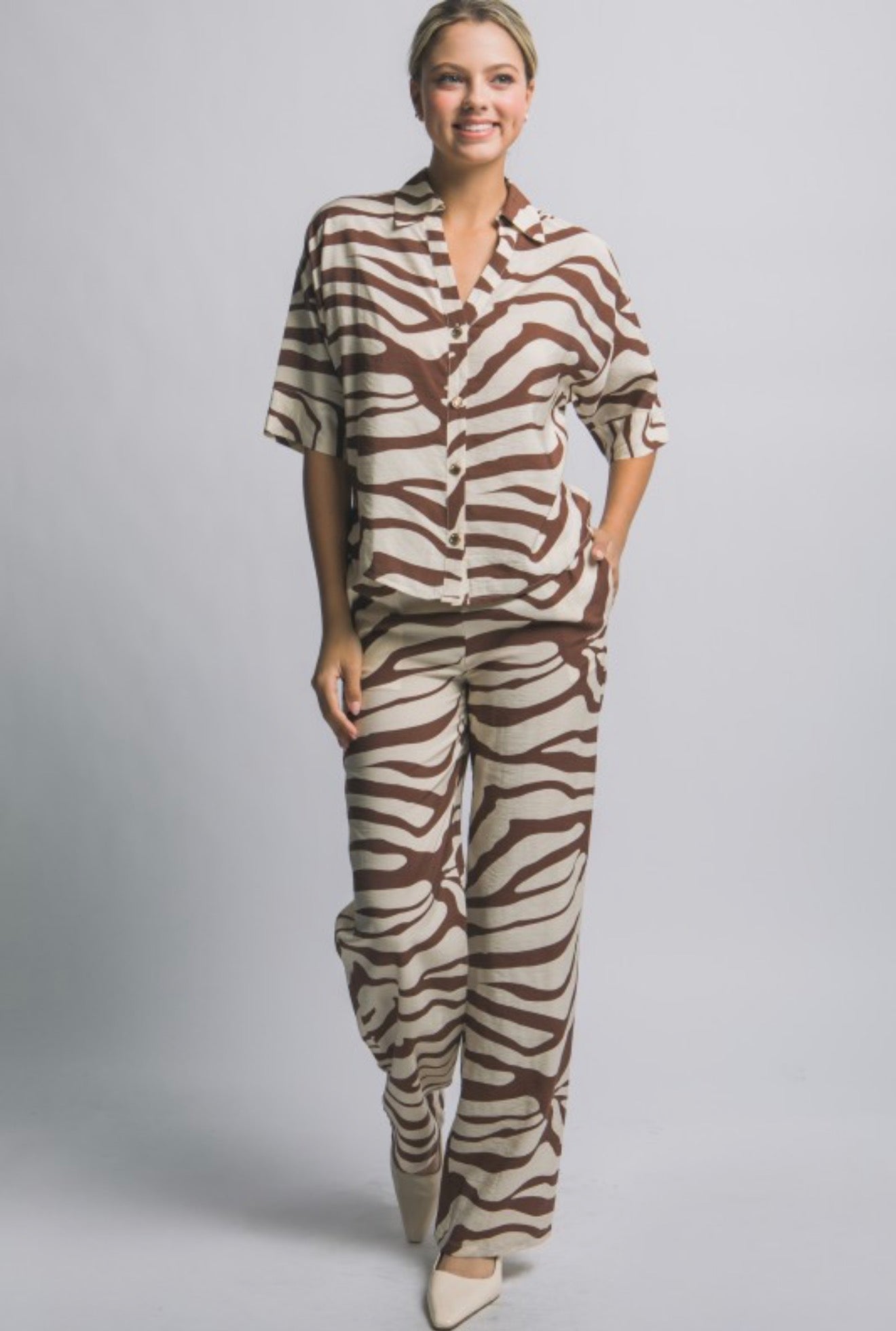 Brown Zebra Print Pant Set