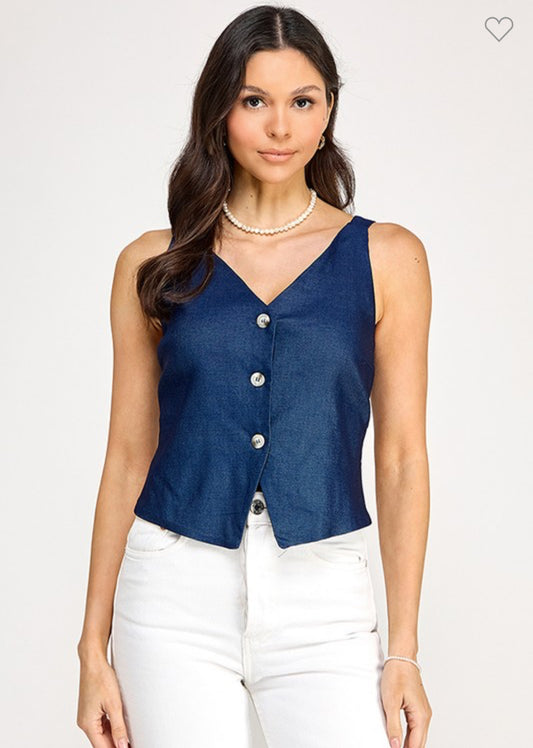 Denim Blue Back Bow top
