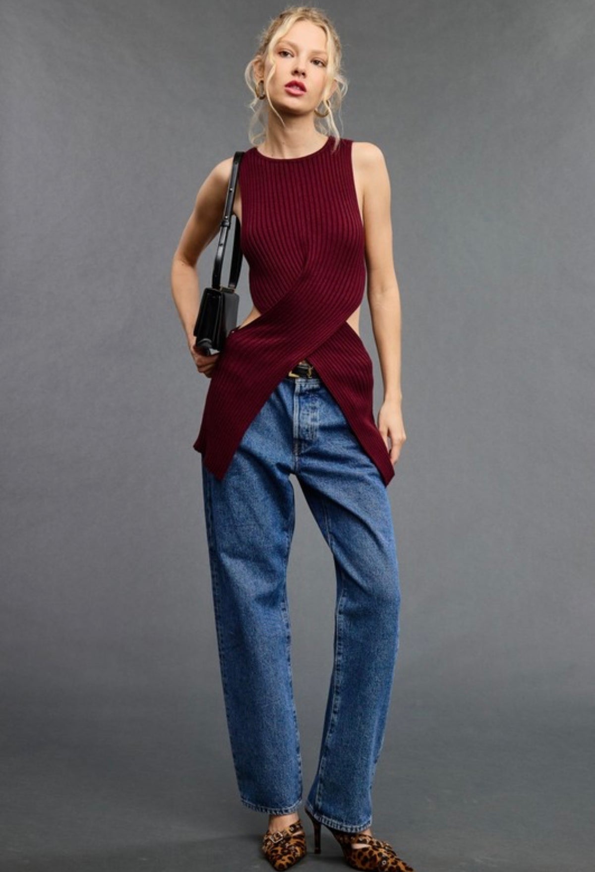 Burgundy Crossed Knit Top