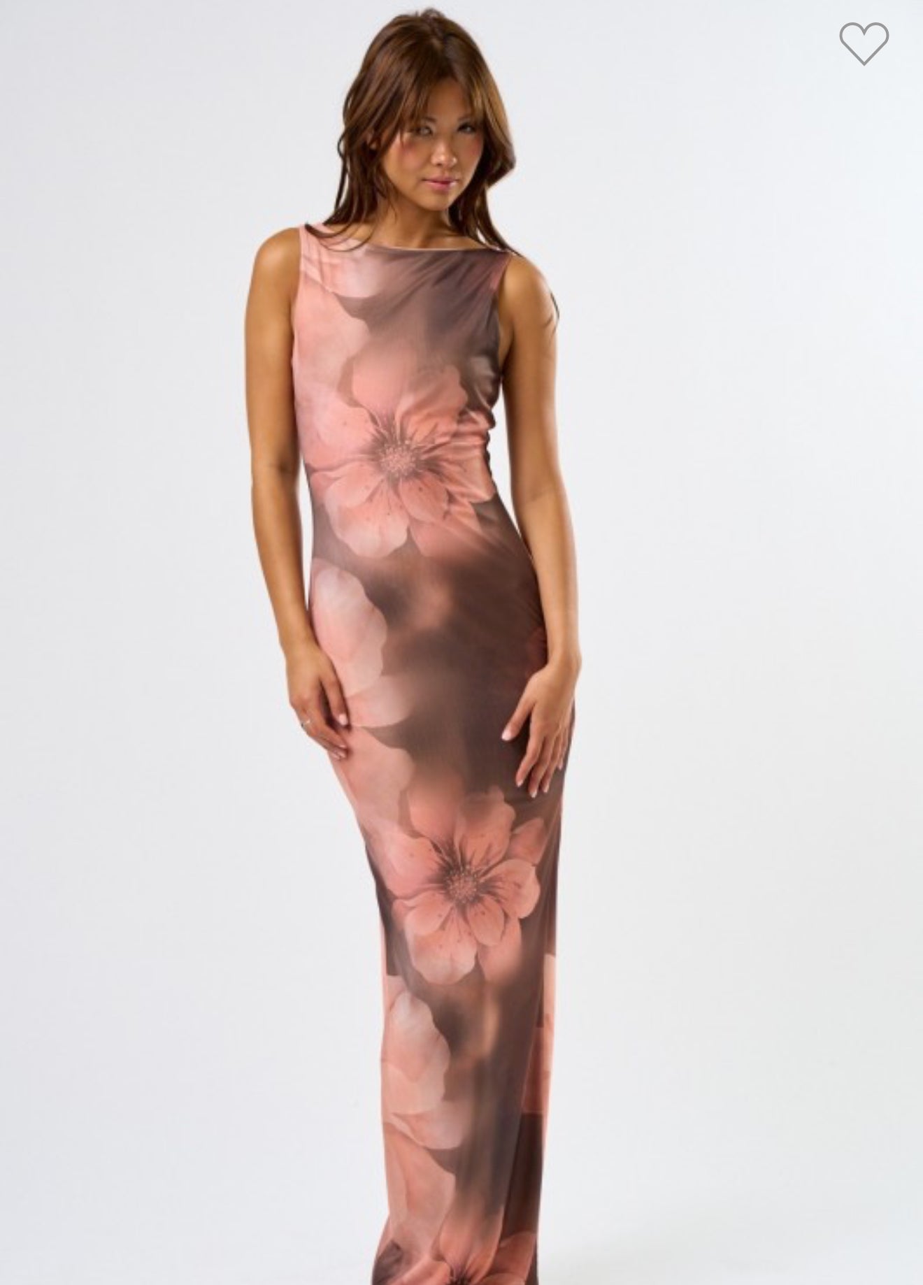 Floral Brown Mesh Maxi Dress