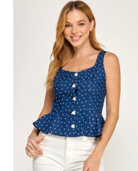 Denim Heart Peplum Top