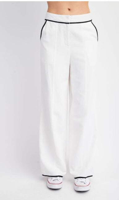 Black Trim Linen Pants