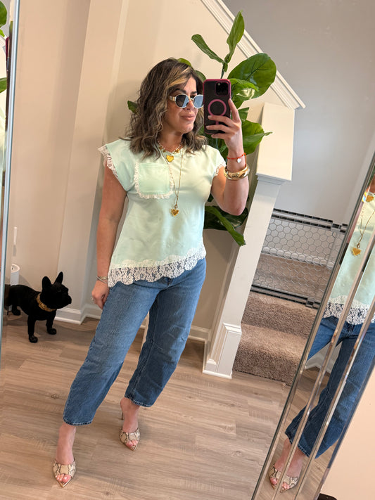 Mint Lace Trim Top