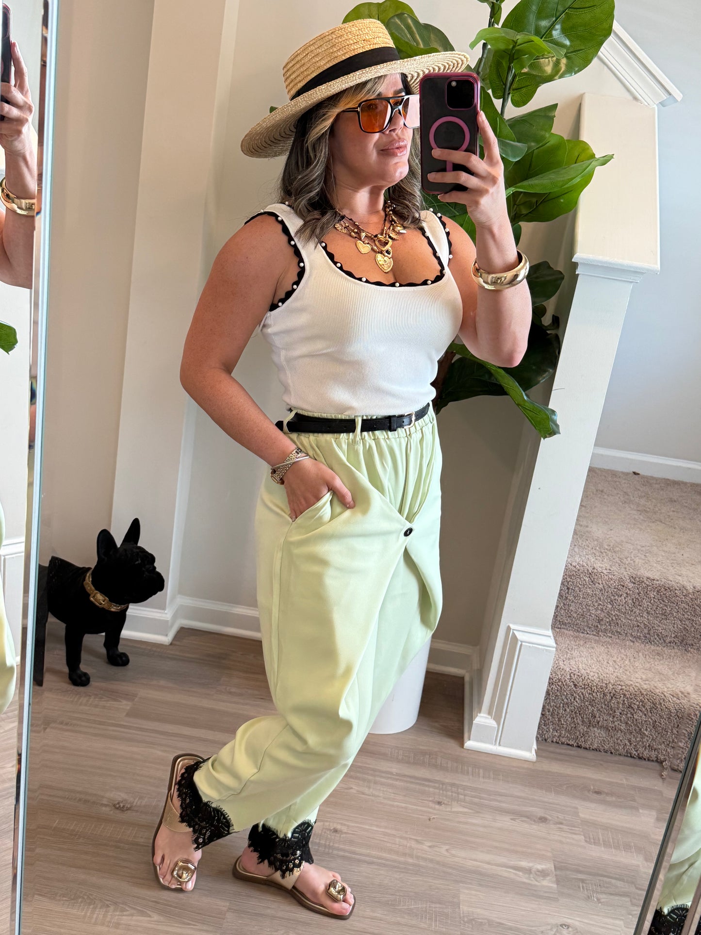 Green Balloon Pants w. Lace trim