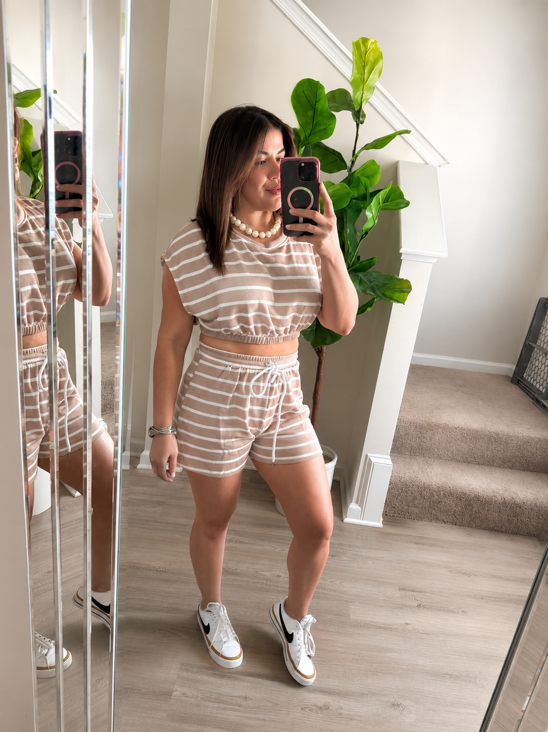 Oatmeal stripe Short Set