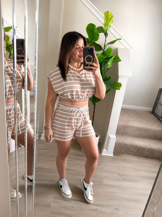 Oatmeal stripe Short Set