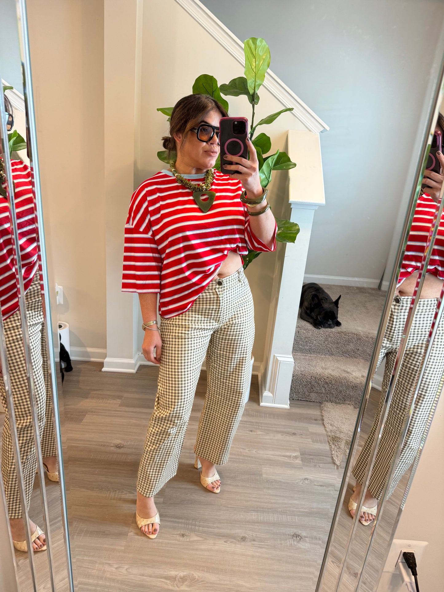 Red Color Block Top