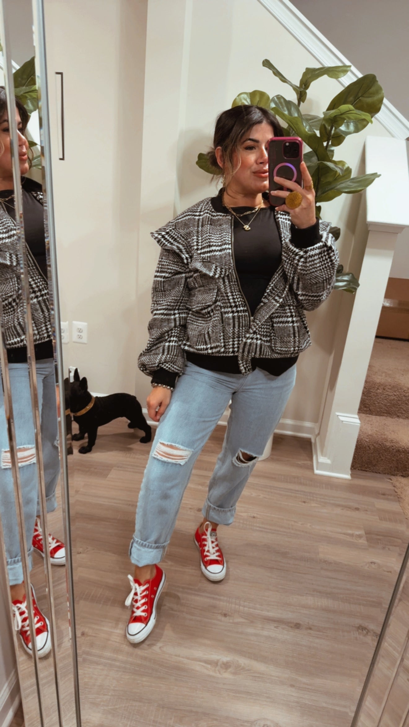 Black Plaid bomber Jacket