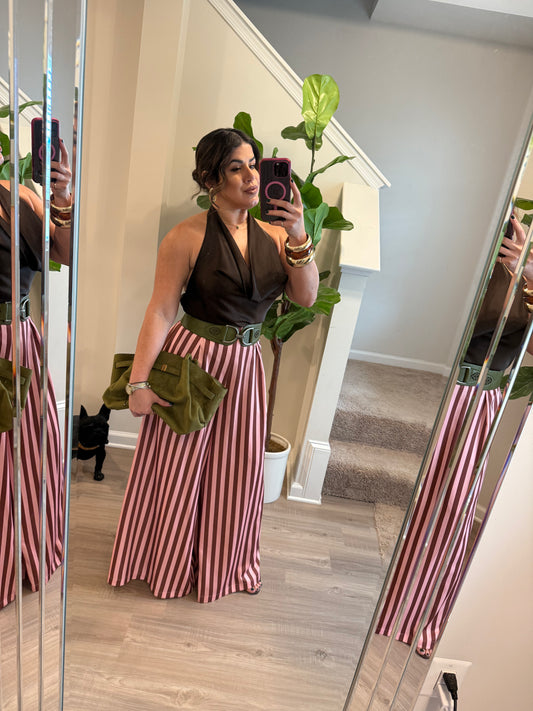 Choco pink Stripes Pants