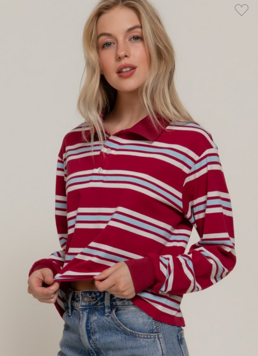 Burgundy Blue Stripes Top