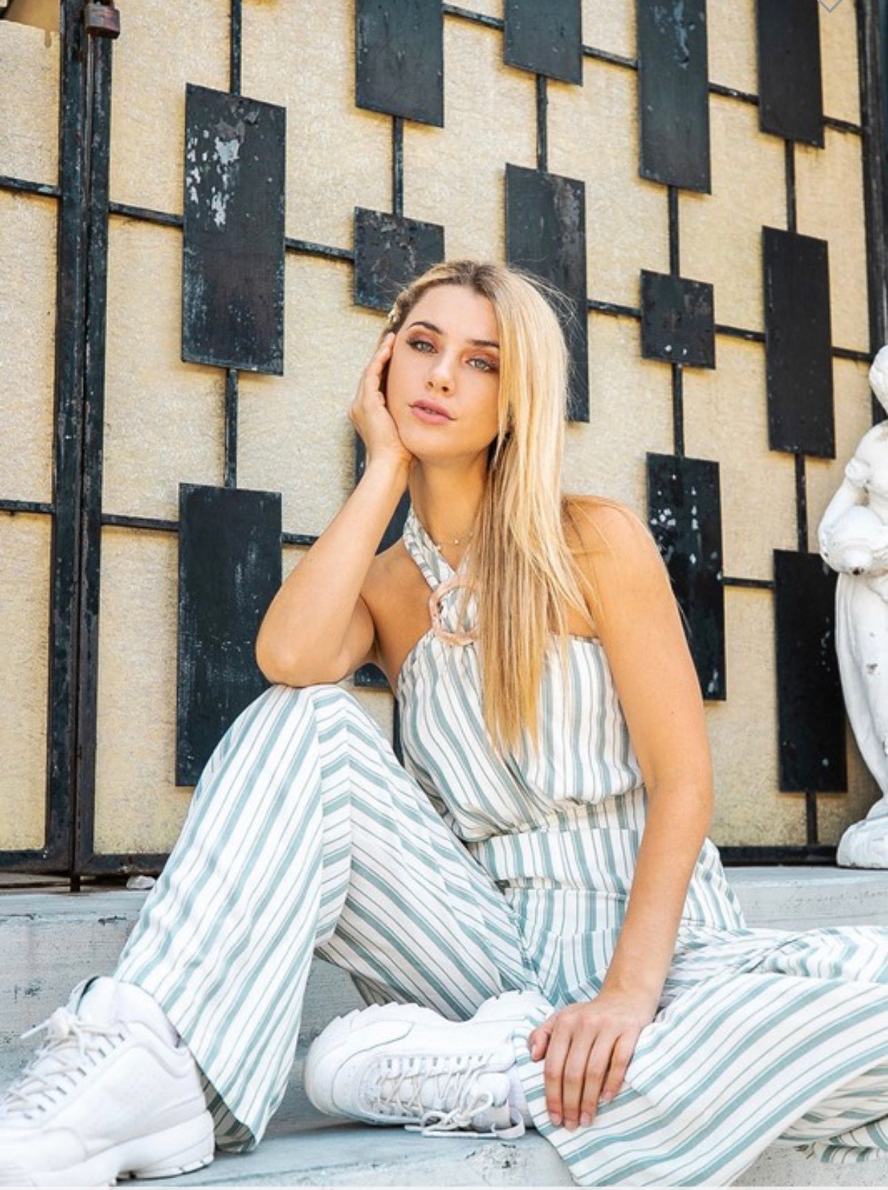 Blue Stripes Crossed Front Jumpsuit