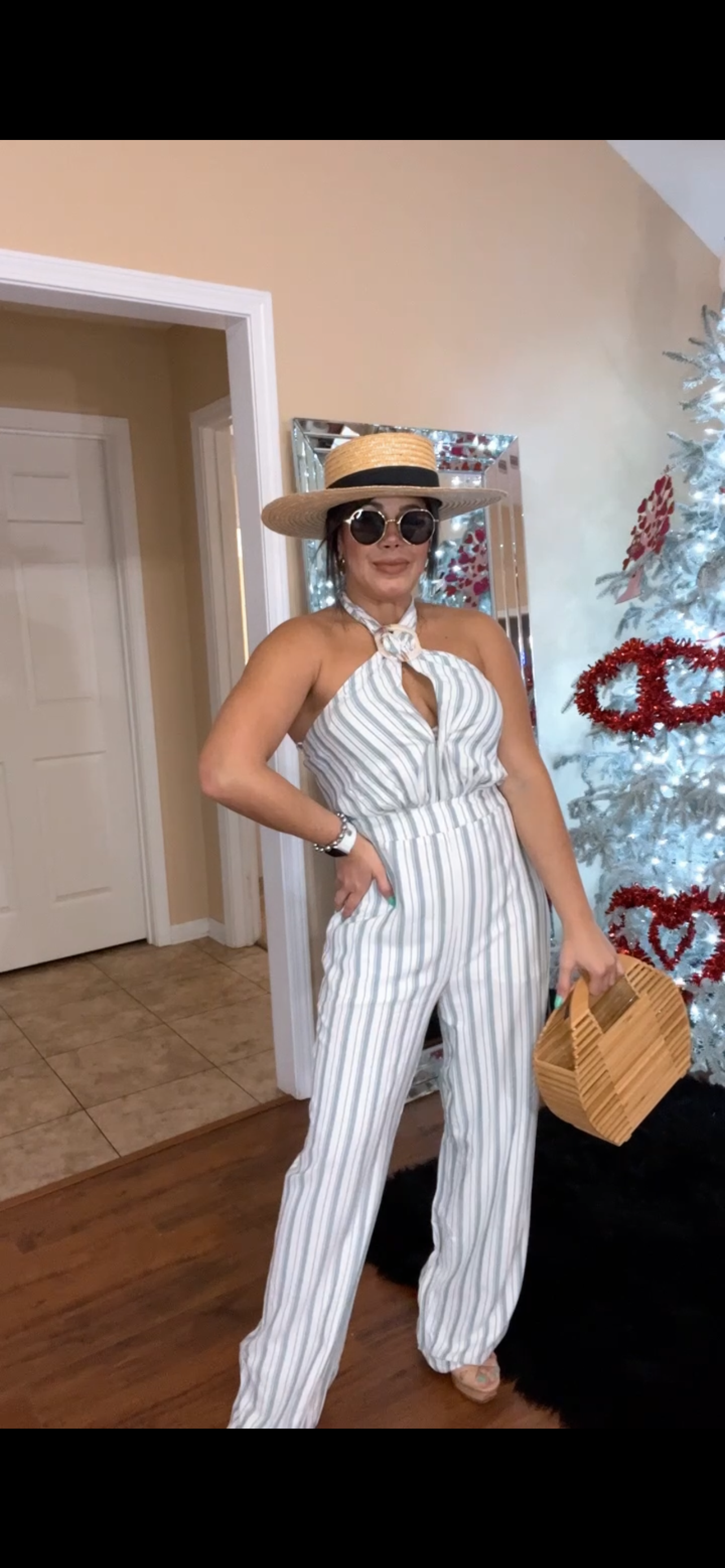 Blue Stripes Crossed Front Jumpsuit